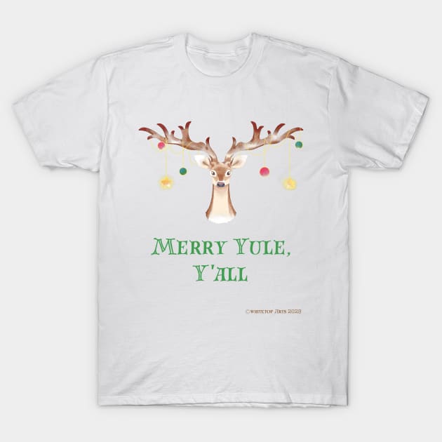 Merry Yule Y'All Reindeer Christmas Artwork T-Shirt by Whitetop Arts